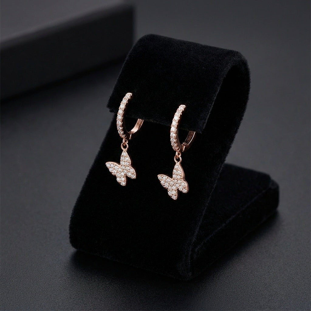 עגיל פרפר משובץ